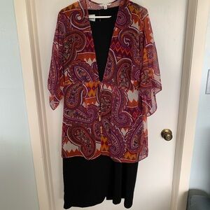 Colorful Paisley Kimono Cardigan over NWT black straight dress size L